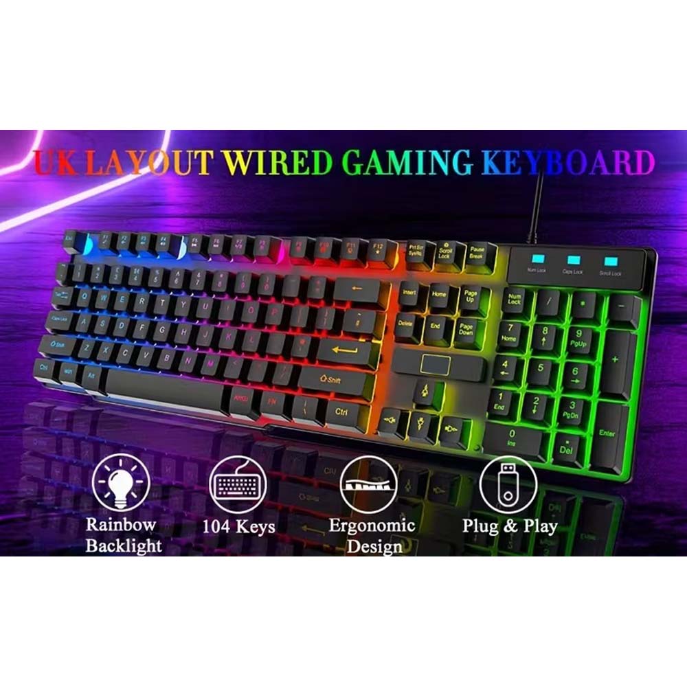 4-in-1 Gaming Combo: Wired Keyboard, Mouse, Headset & Mouse Pad. Rainbow LED backlit for PC, PS4, Xbox. Complete gaming setup.