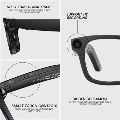 AI Smart Glasses with 8MP HD Camera, AI Voice Assistant & Bluetooth 5.3