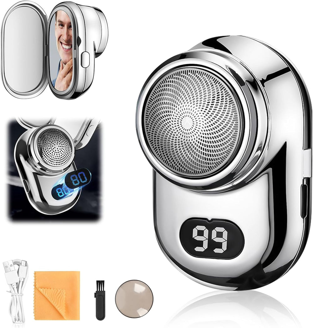 Fast Charging Digital Display Mini Shaver with Mirror | Portable USB-C Rechargeable Electric Shaver | Compact Travel Shaver for Men - Upgrade with High-Performance Blades