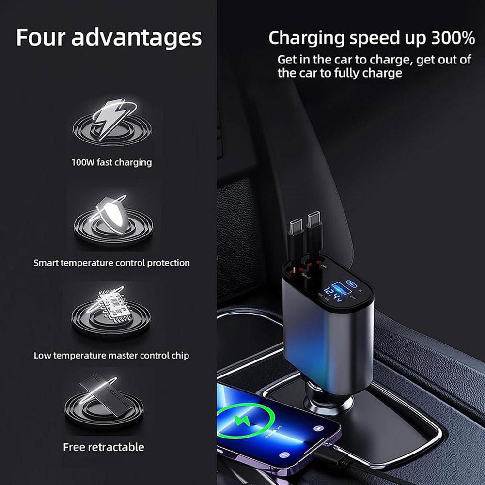 4-in-1 Retractable Charging Cable – Fast Multi-Device USB Charger for iPhone, Android, Type-C & Micro USB