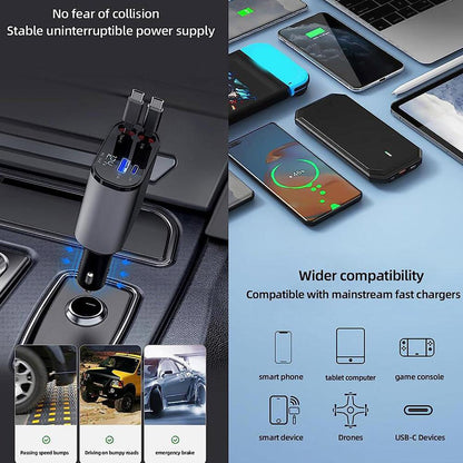 4-in-1 Retractable Charging Cable – Fast Multi-Device USB Charger for iPhone, Android, Type-C & Micro USB